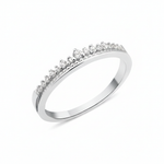 white gold ring with a crest of pave stones on white background