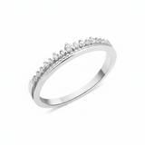 white gold ring with a crest of pave stones on white background