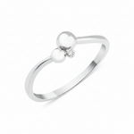 white gold ring with two polished spheres and a stone accent on white background