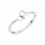 white gold ring with two polished spheres and a stone accent on white background