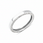 white gold ring with a row of pave stones along the edge on white background