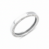 white gold ring with a row of pave stones along the edge on white background