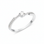 white gold ring with a channel of stones and a crowned center stone on white background