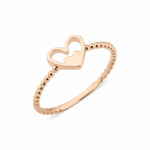 rose gold ring with a nested heart motif on white background