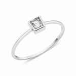 white gold ring with a stone set in a square frame on white background