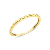 yellow gold ring with a braided texture on white background
