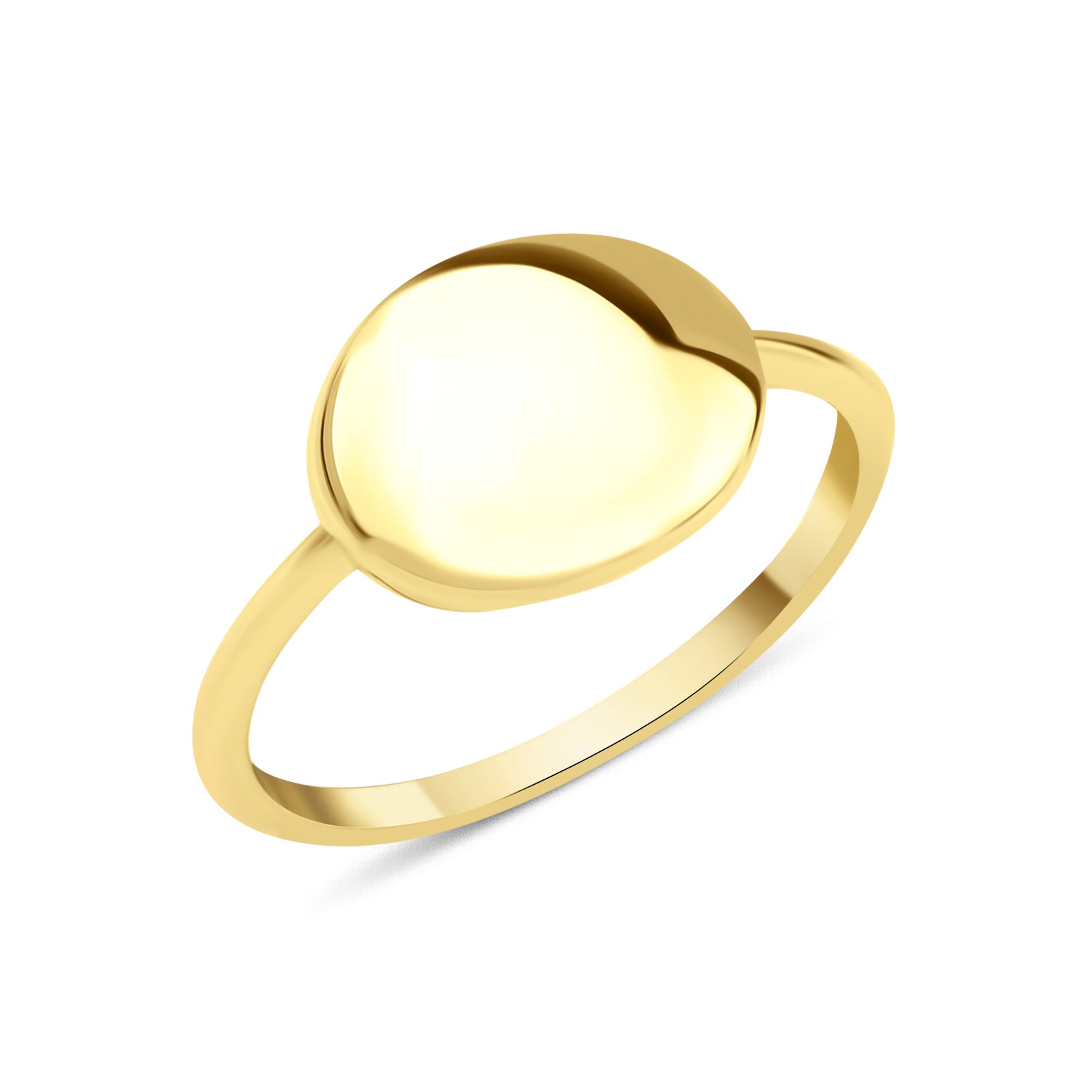 yellow gold ring with a polished oval top on white background