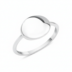 white gold ring with a polished oval top on white background