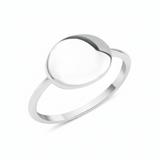 white gold ring with a polished oval top on white background