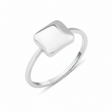 white gold ring with a cushioned square on white background