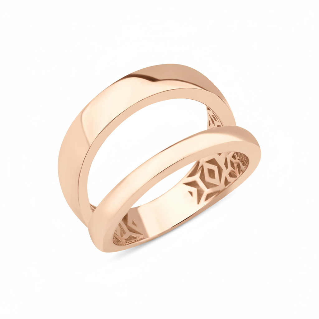 rose gold double-band ring with an open silhouette on white background