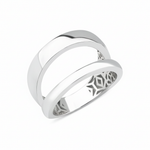 white gold double-band ring with an open silhouette on white background