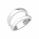 white gold double-band ring with an open silhouette on white background