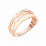 rose gold ring with two undulating wave bands on white background