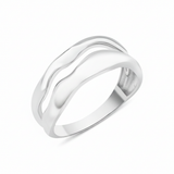 white gold ring with two undulating wave bands on white background