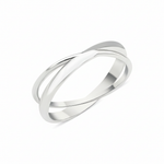white gold crossover ring with two fluid bands on white background