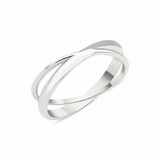 white gold crossover ring with two fluid bands on white background