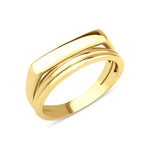 yellow gold ring with a bar floating over a curved band on white background