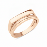 rose gold ring with a bar floating over a curved band on white background