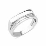 white gold ring with a bar floating over a curved band on white background