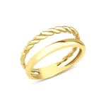yellow gold double-band ring with a twisted rope strand on white background