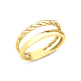 yellow gold double-band ring with a twisted rope strand on white background