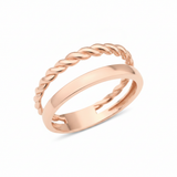rose gold double-band ring with a twisted rope strand on white background