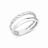 white gold double-band ring with a twisted rope strand on white background