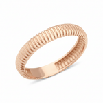 rose gold ring with fine ribbed texture on white background