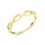 yellow gold ring with paperclip chain links on white background