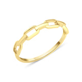yellow gold ring with paperclip chain links on white background