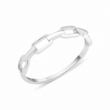 white gold ring with paperclip chain links on white background