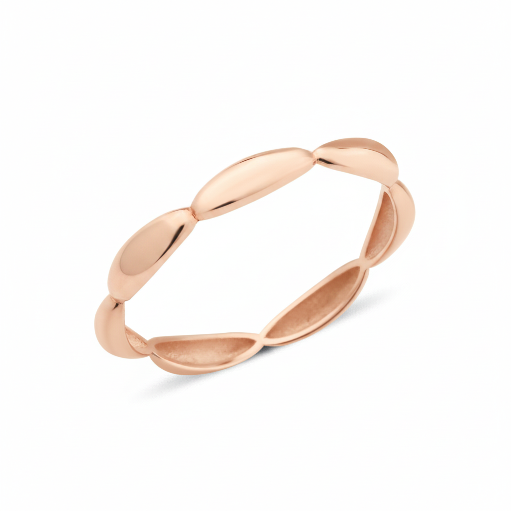 rose gold ring with elongated pod links on white background