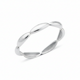 white gold ring with elongated pod links on white background