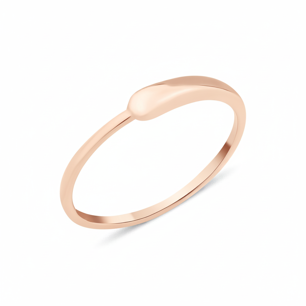 rose gold ring with a smooth teardrop motif on white background