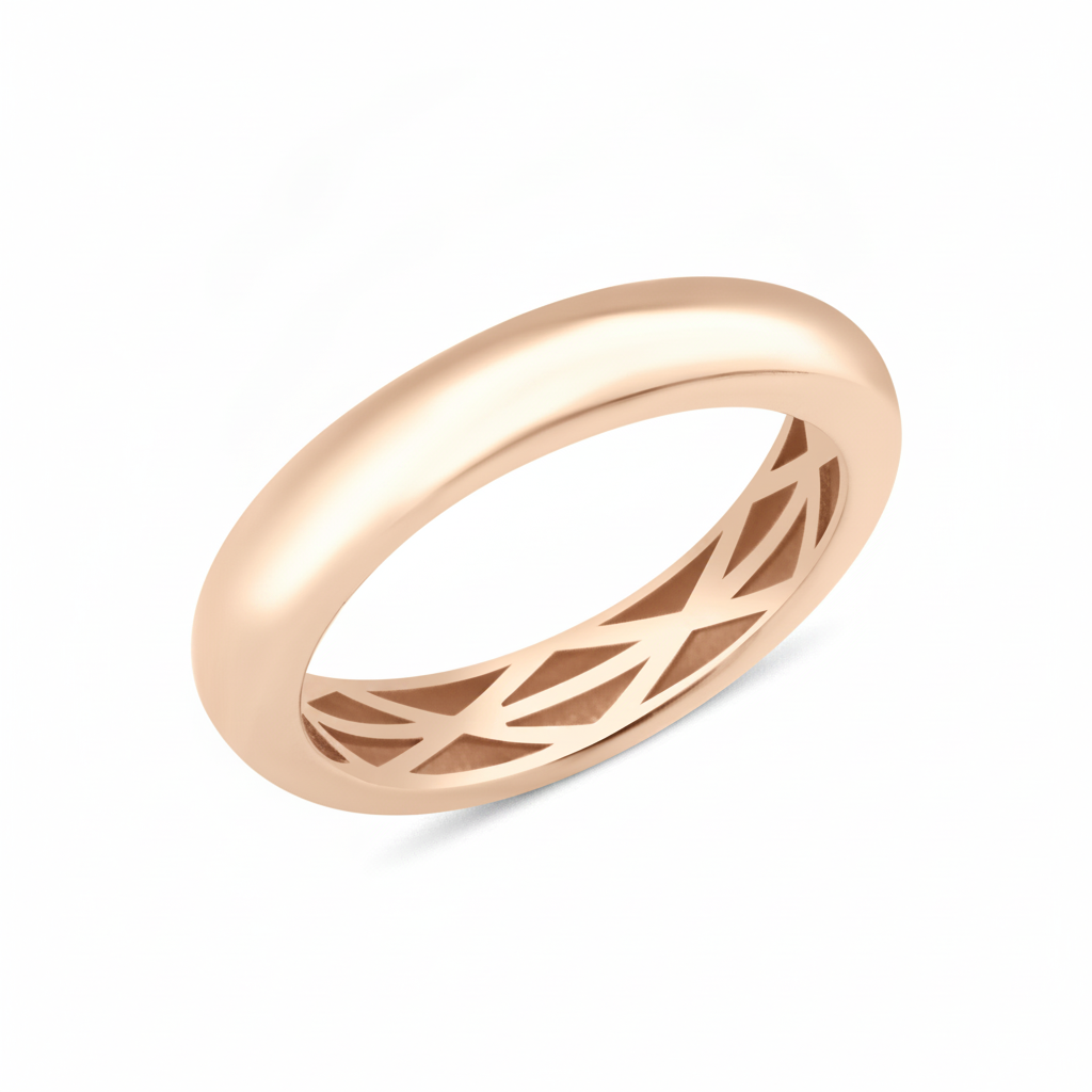 rose gold dome ring with a hidden lattice interior on white background