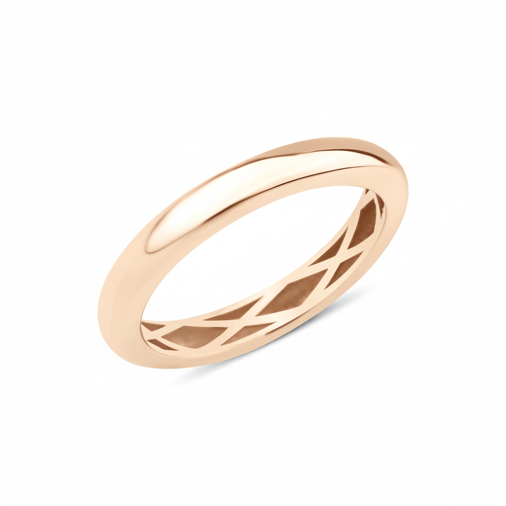rose gold band ring with a hidden lattice interior on white background
