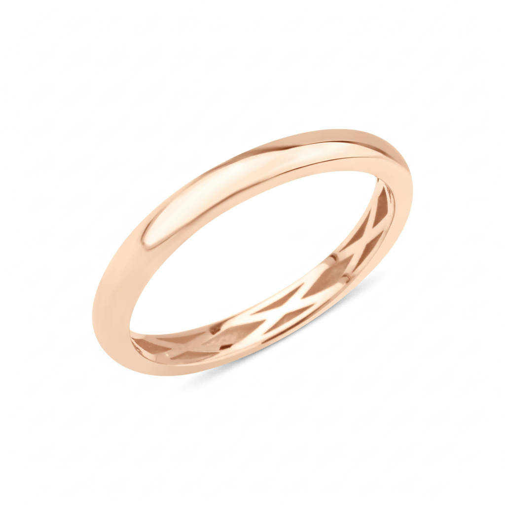 rose gold band ring with a subtle carved interior on white background