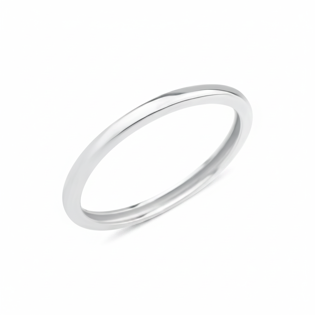 white gold Linea band ring on a white background