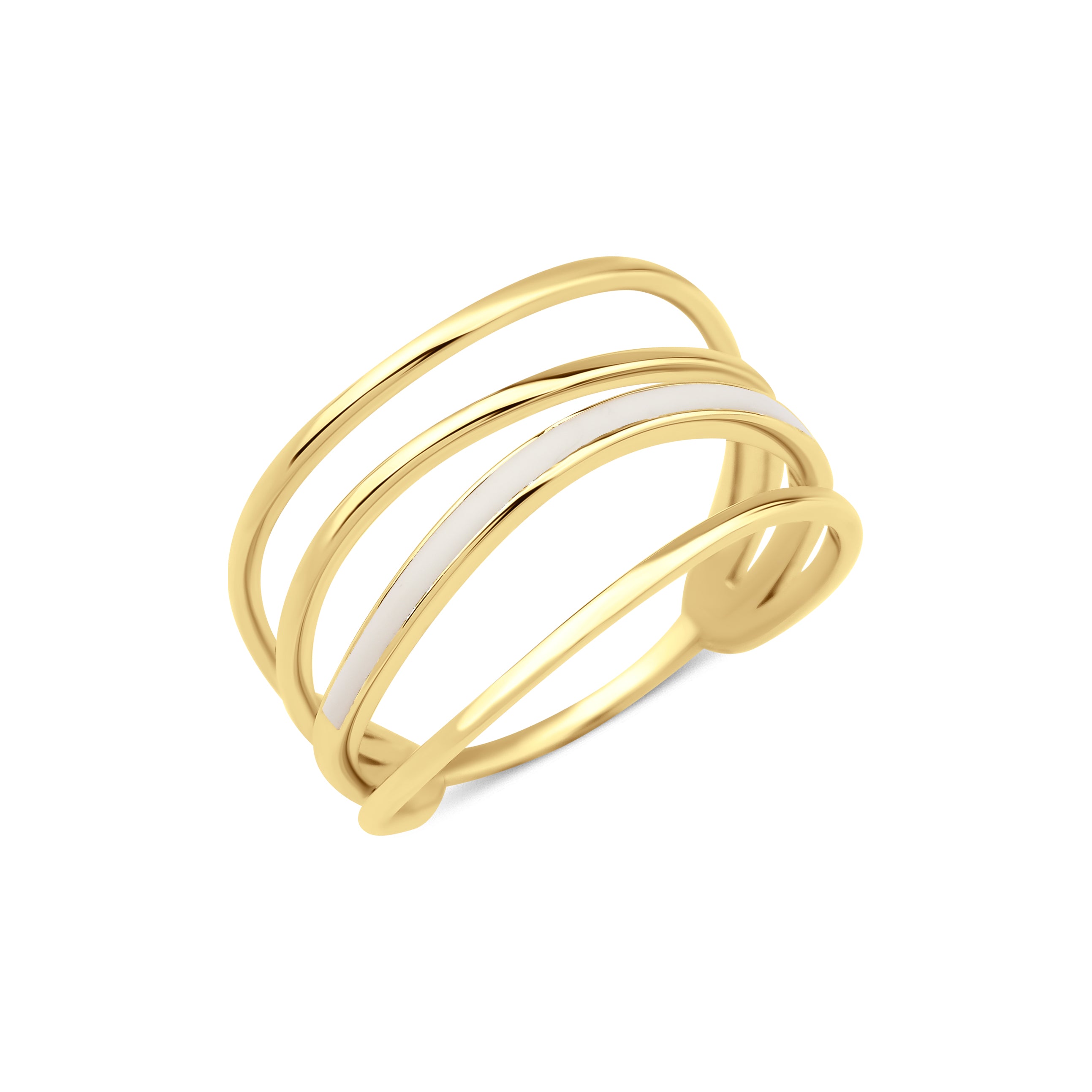 yellow gold multi-band Linea inlay ring on a white background