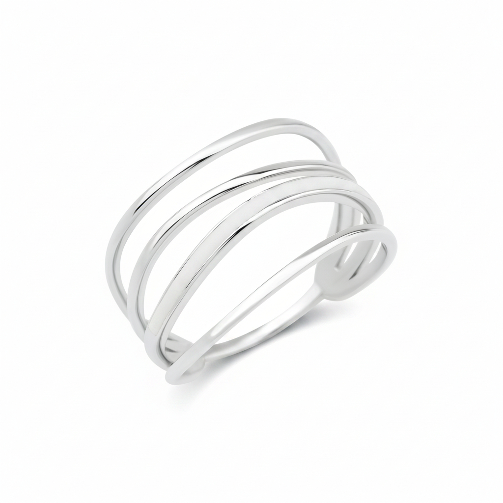white gold multi-band Linea inlay ring on a white background