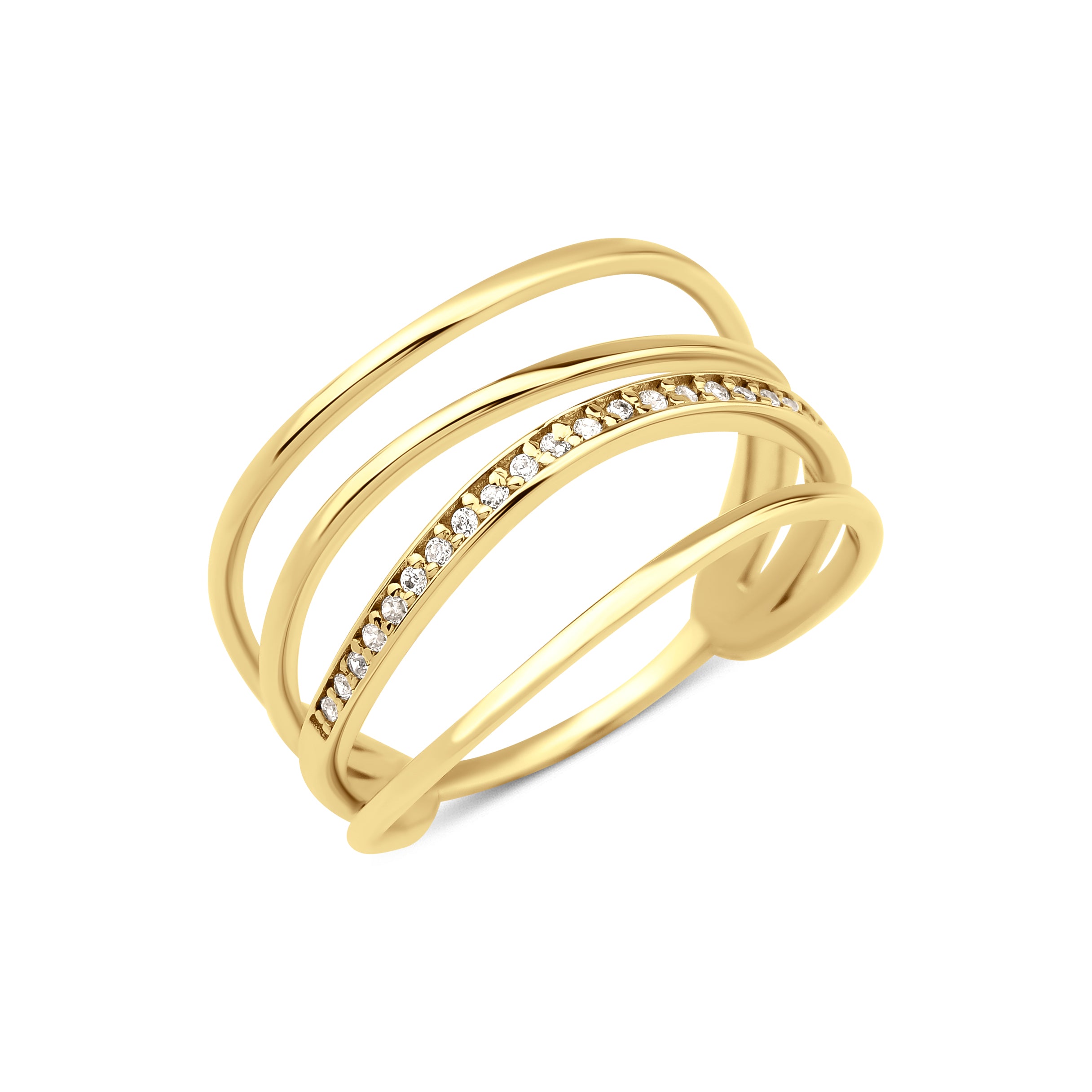 yellow gold multi-band Linea stone ring on a white background