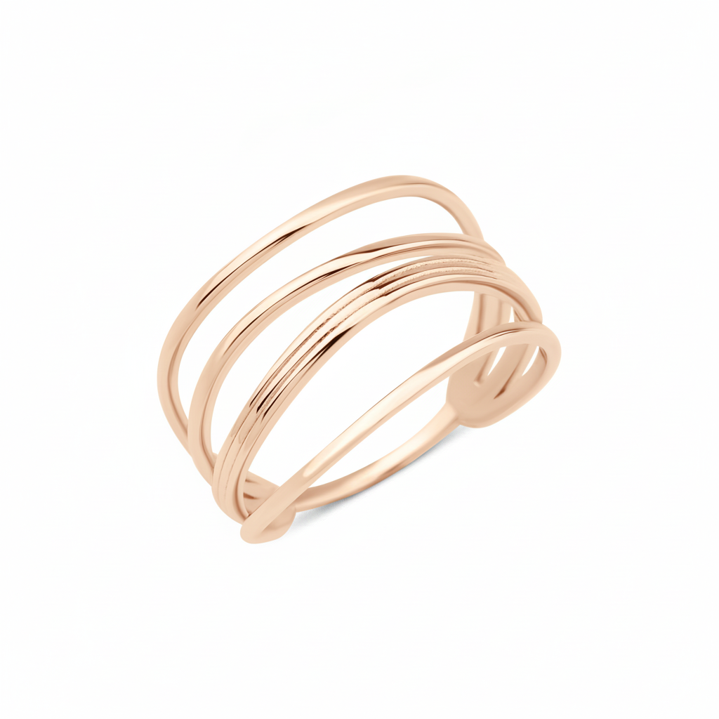 rose gold layered Strata stack ring on a white background