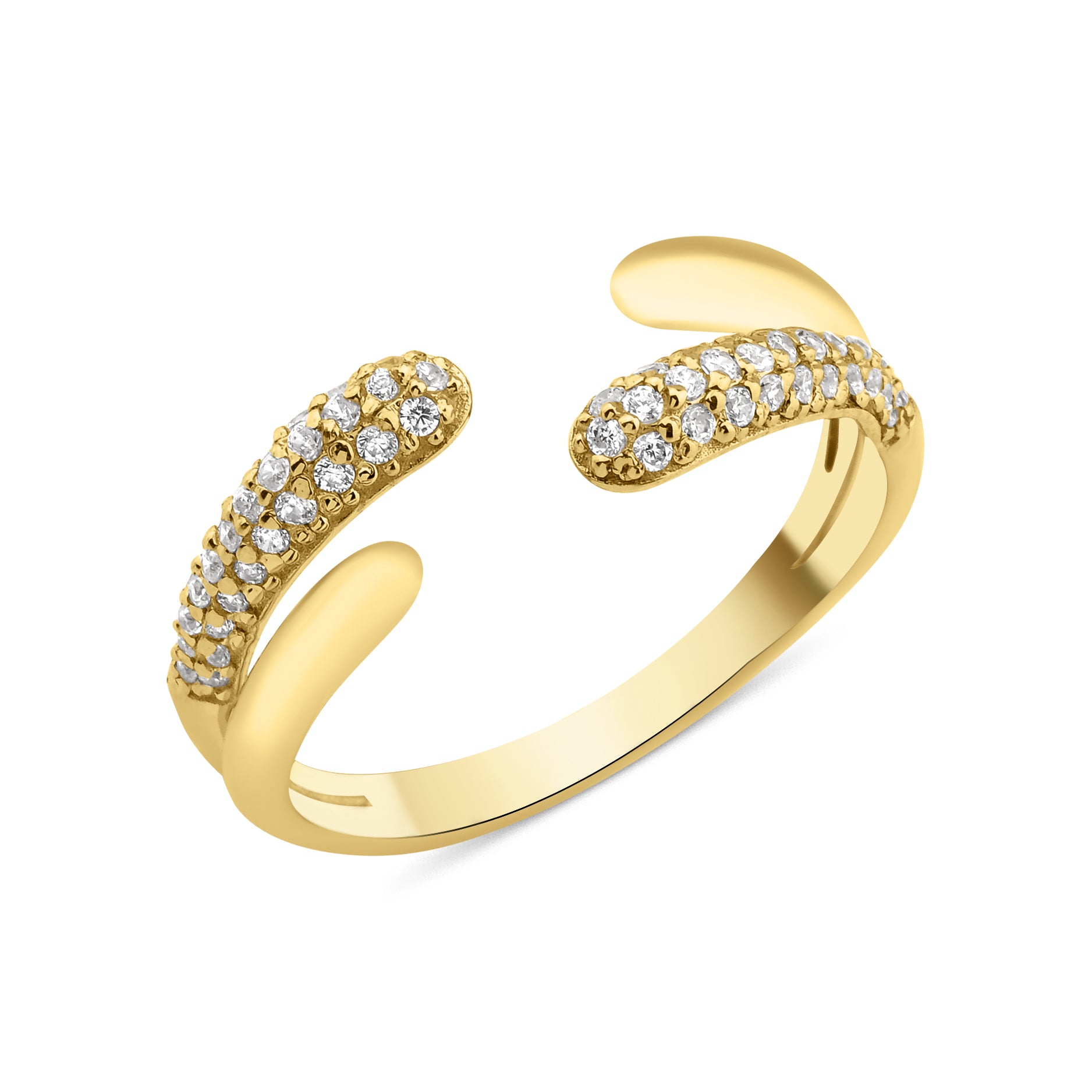 yellow gold open bypass Solis ring on a white background