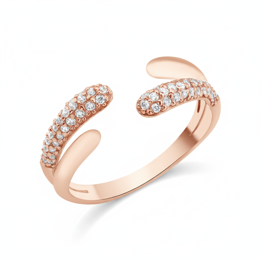 rose gold open bypass Solis ring on a white background