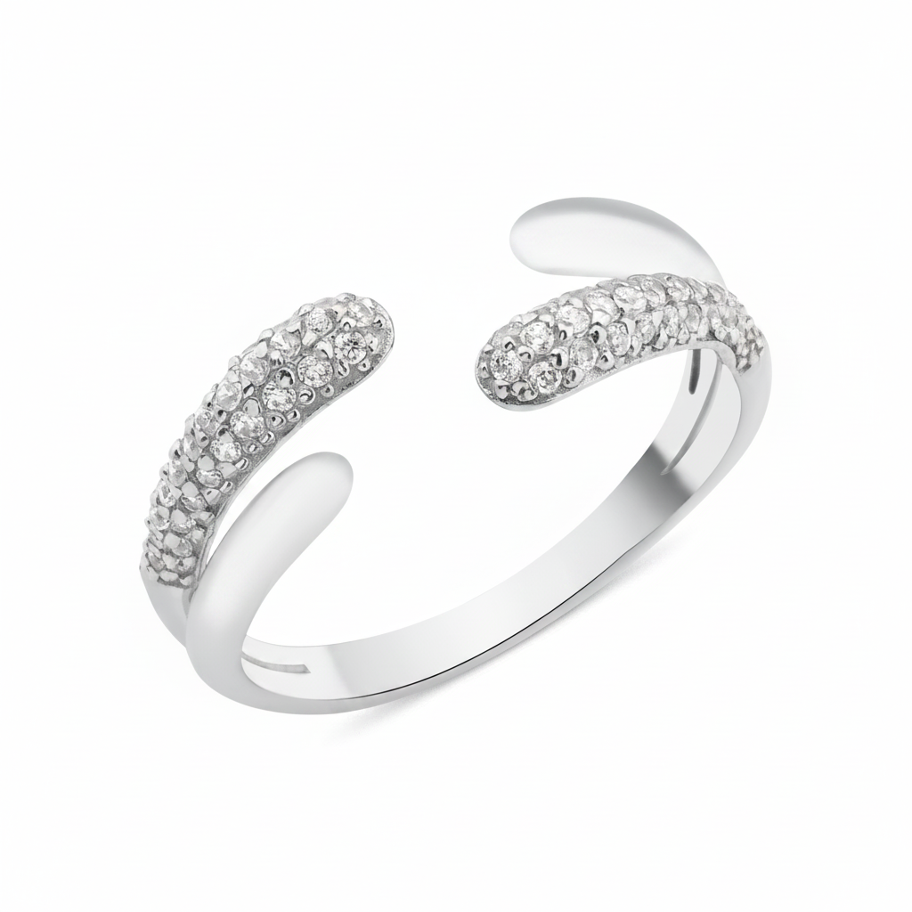 white gold open bypass Solis ring on a white background
