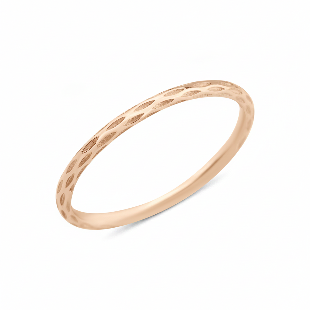 rose gold etched Raya textured ring on a white background