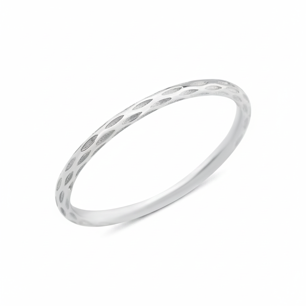 white gold etched Raya textured ring on a white background