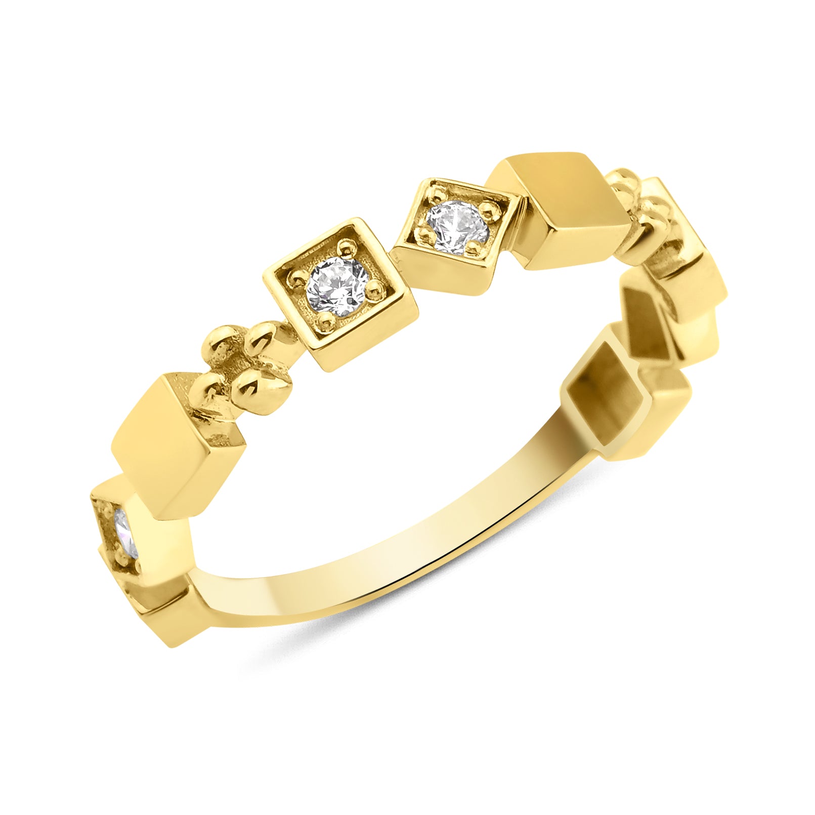yellow gold Tessera cube ring on a white background
