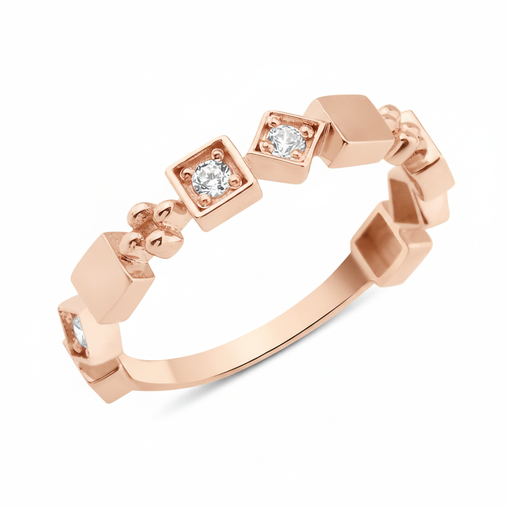 rose gold Tessera cube ring on a white background
